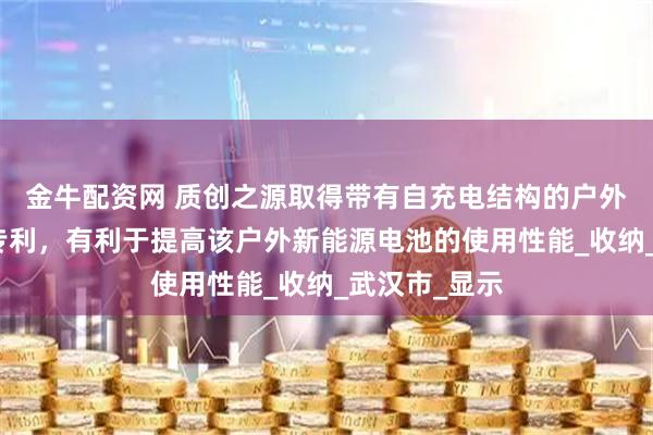 金牛配资网 质创之源取得带有自充电结构的户外新能源电池专利，有利于提高该户外新能源电池的使用性能_收纳_武汉市_显示